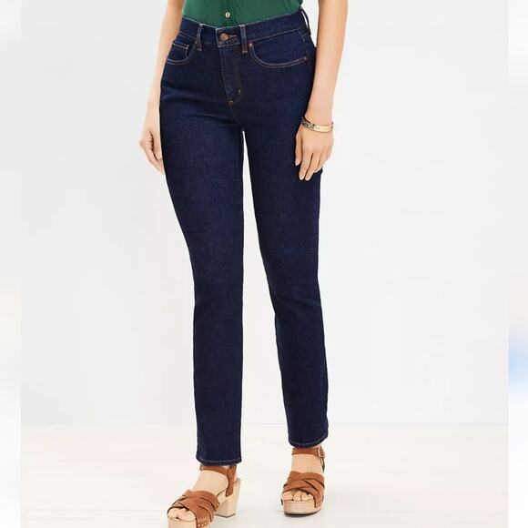 Loft Dark Wash Stretch Straight Leg Jeans Size 6 - Picture 1 of 5